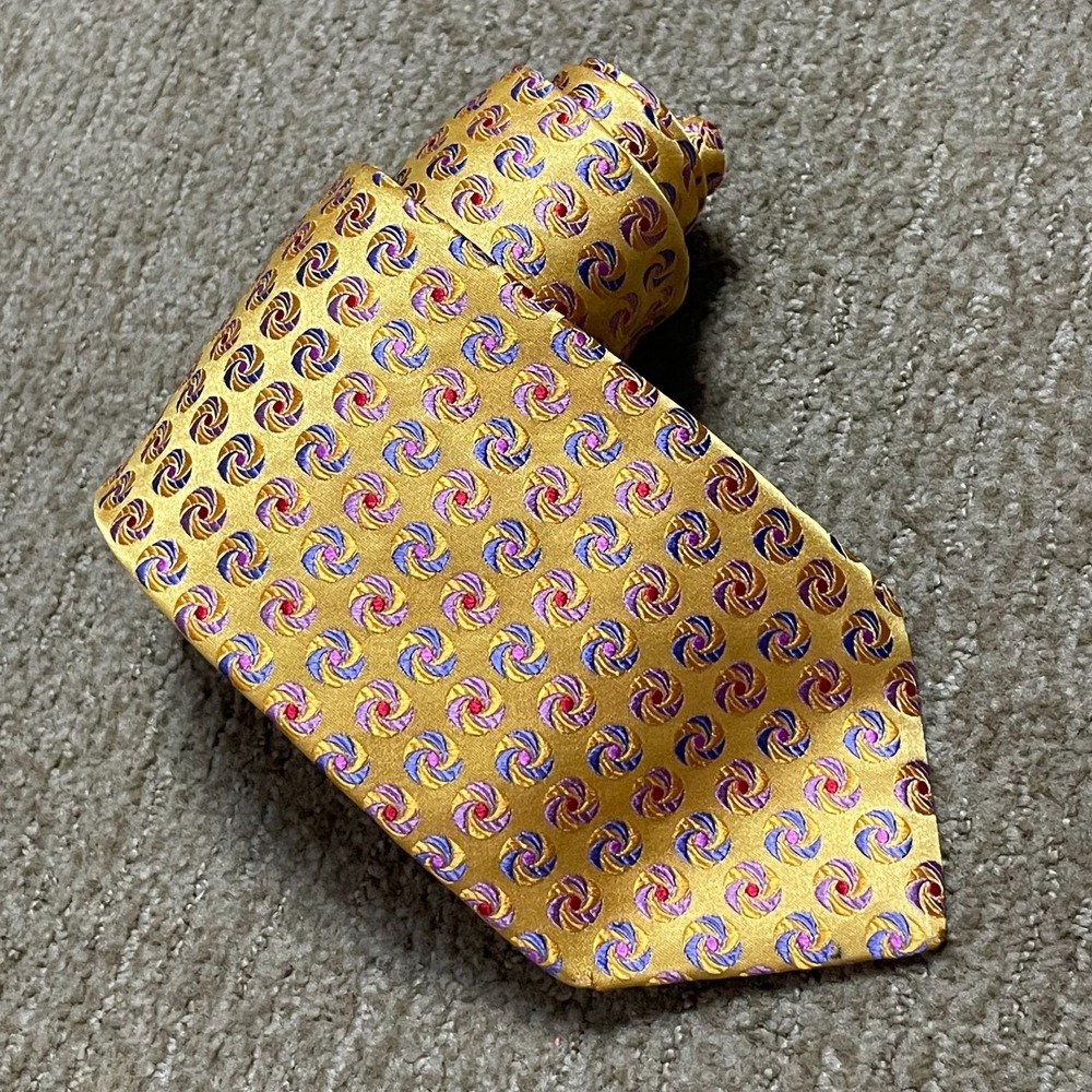 Ted Baker Silk Tie Yellow Gold Circle Print‎ Old Money Executive Businesswear
